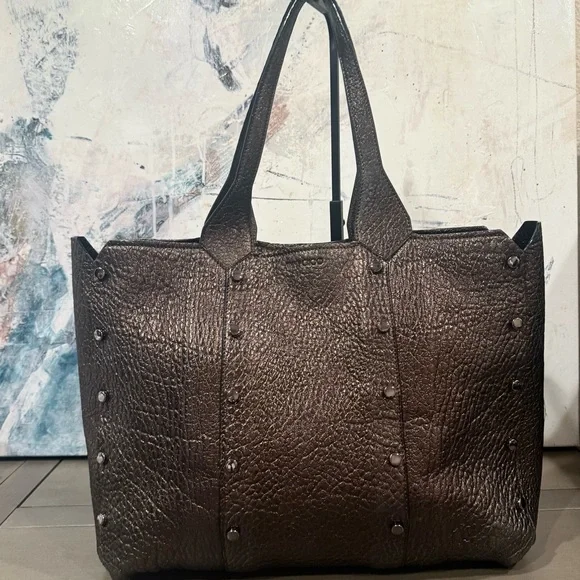 Jimmy Choo Metallic Bronze Pebble Leather Shopper Tote Bag Gently Used - Picture 3 of 13